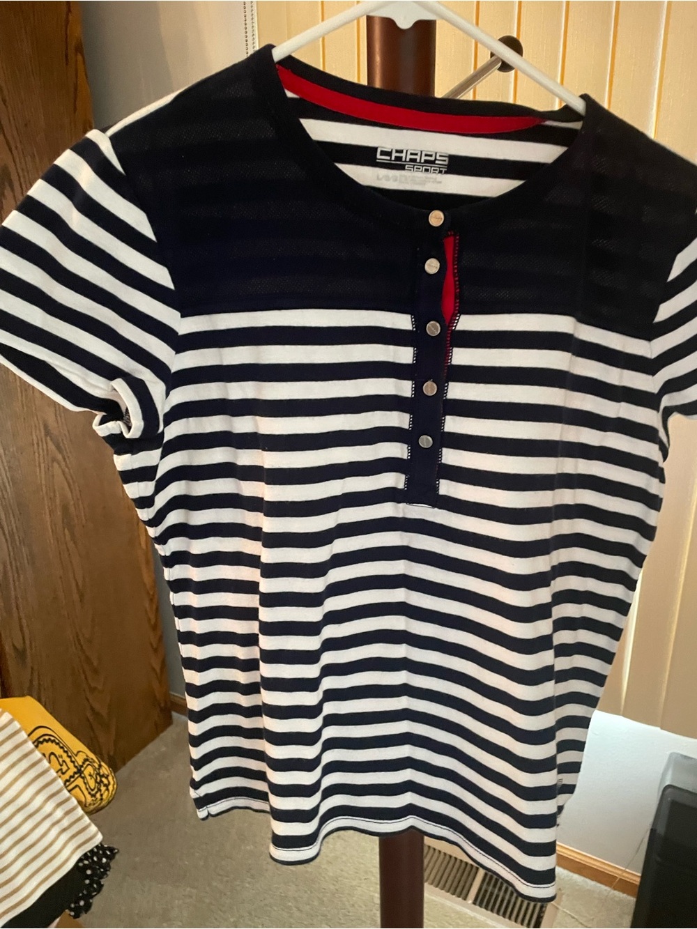 Chaps women’s Navy & White Striped Henley Top